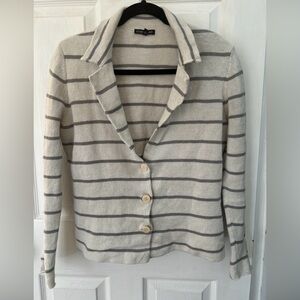 Eileen Fisher Cotton Metallic Striped Knit Sweater Jacket Collared Button Up S